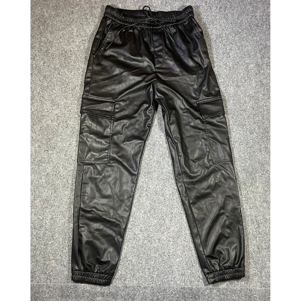 Zara Faux Leather Cargo Joggers Women Size Small Black Elastic Waist Streetwear